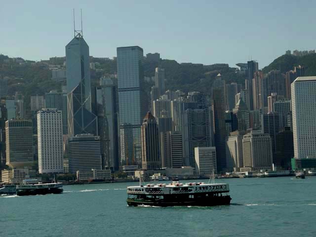 Hong Kong Harbor With Ferry